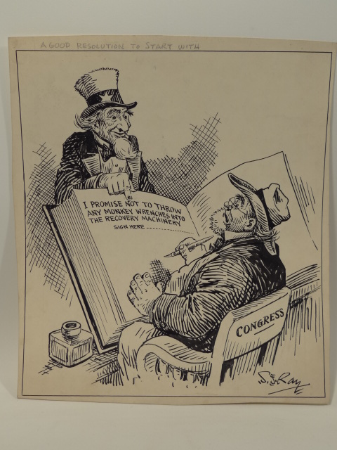 1930s Original Art Political Cartoon 