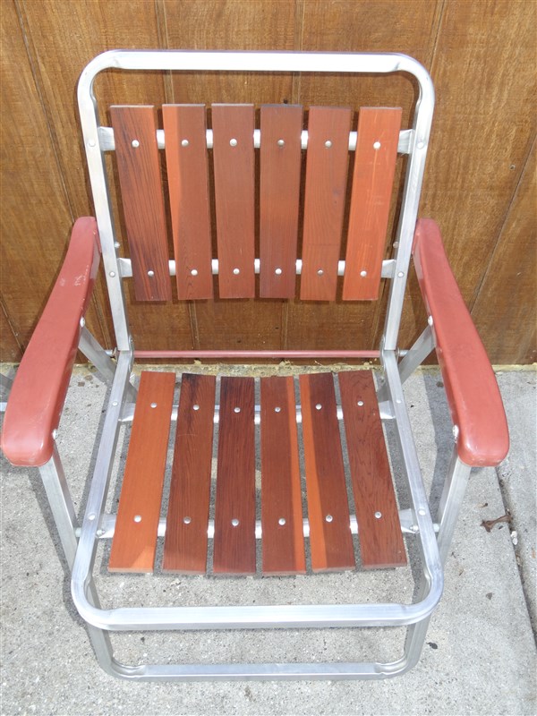 2 Vintage Aluminum & Redwood Folding Lawn Chairs eBay